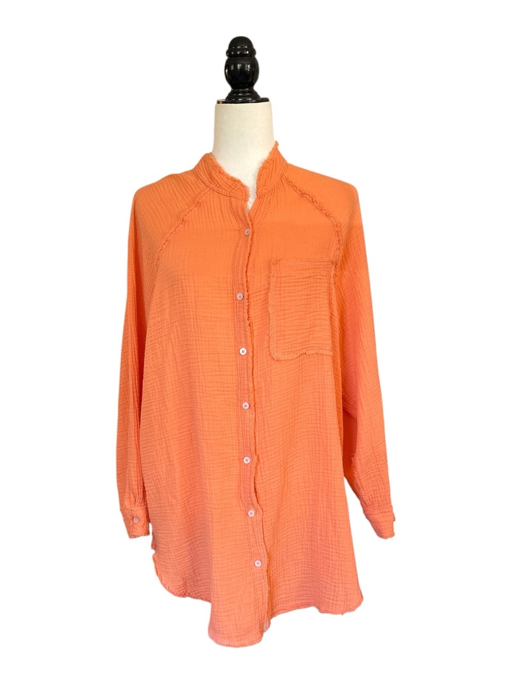 Aerie Oversized Gauze Button Front Shirt Tunic Bright Coral Size M